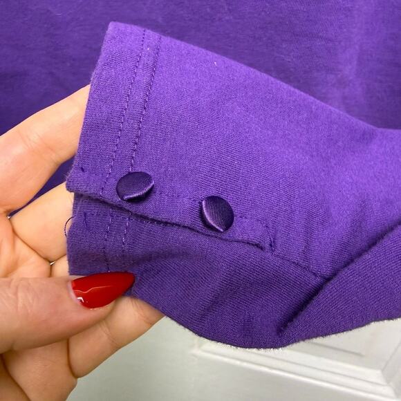 Artsy Purple Long Sleeve Shirt Womens Cotton Blend Embroidered Collar Large - Picture 4 of 7